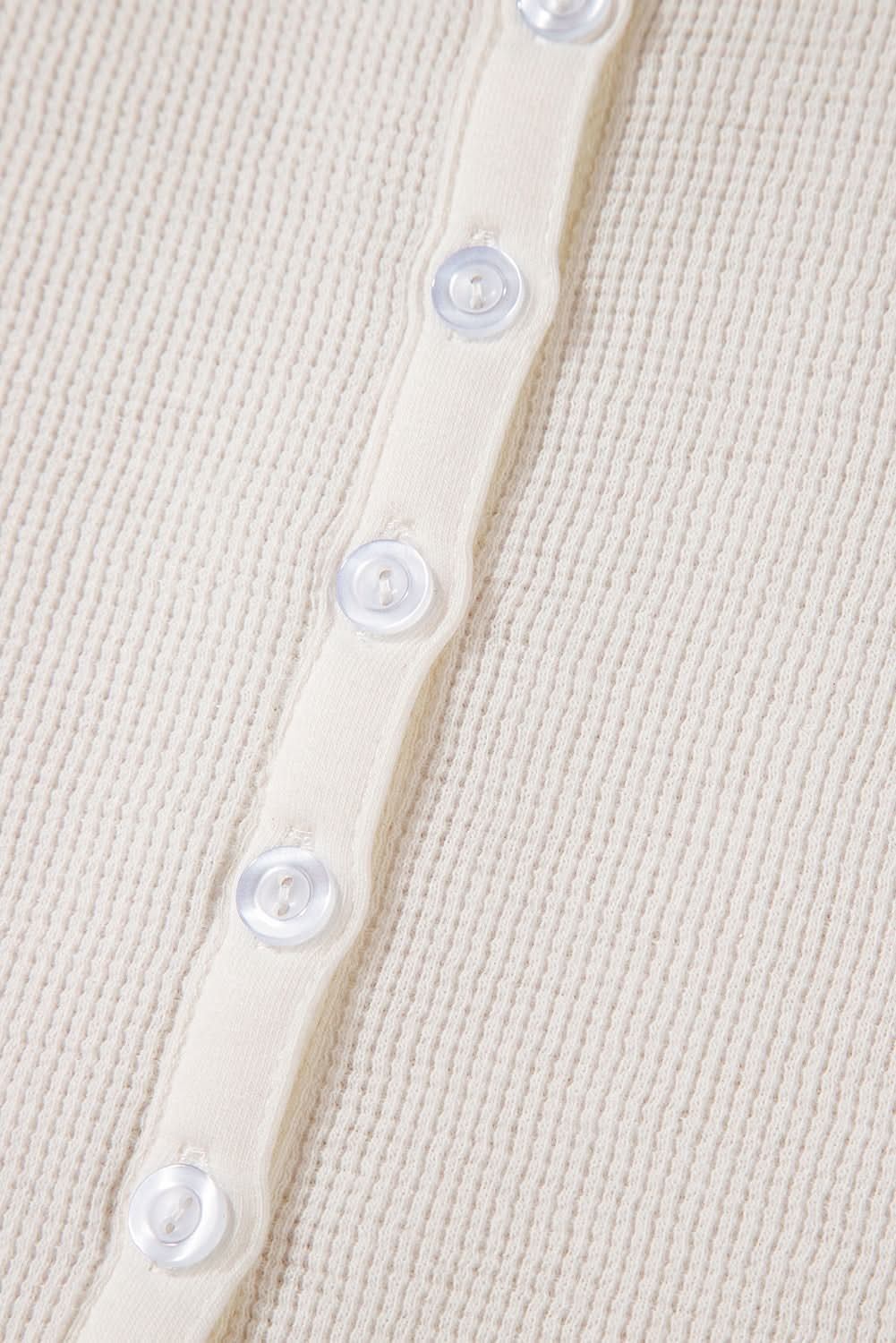 White Solid Color Waffle Half Button Long Sleeve Top - Love Salve